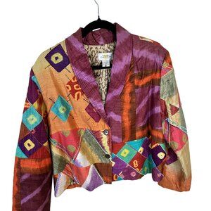 Vtg Sandy Starkman Silk Blend Cropped Jacket Abstract Multicolor Womens India